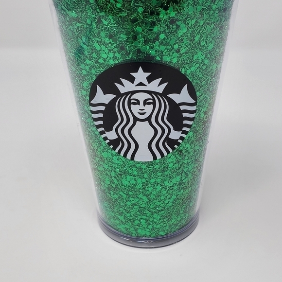 STARBUCKS GREEN GLITTER GRANDE ICED COFFEE COLD BEVERAGE TUMBLER 2018 HOLIDAY - Picture 2 of 13